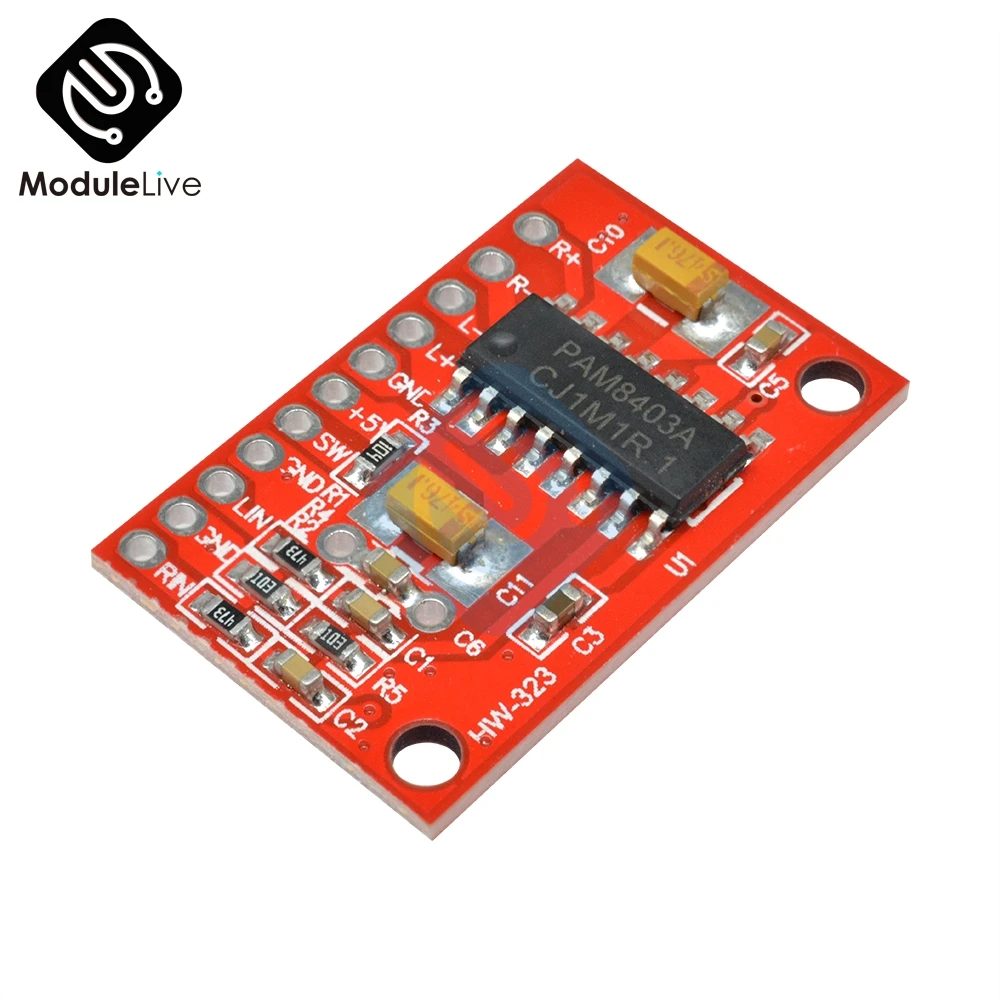 

PAM8403 Mini Digital Power 3W*2 Mini Digital Power Audio Amplifier Board USB AMP Module DC 5V 2-CH Power Supply for Arduino
