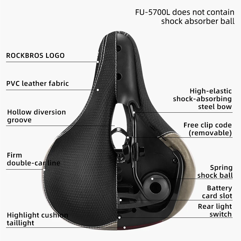 Велосипедное седло ROCKBROS MTB задняя подсветка кожаное полые мягкие велосипедные