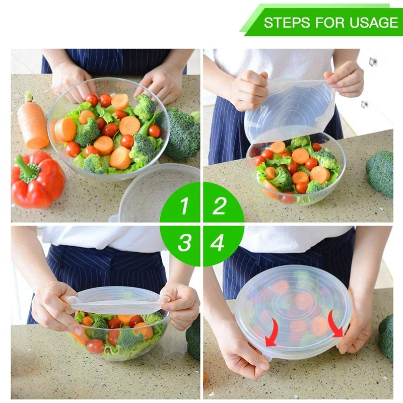 Silicone Stretch Lids 12pcs Silicone Lids, Reusable Durable Eco-Friendly Stretch Covers to Fit Various Sizes Shapes of Container