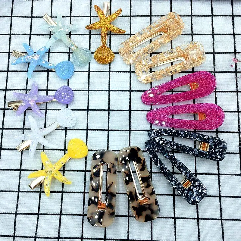 14 Pcs 6.5cm Mixed Color Included 8 Pcs Acrylic Hairpins And 6 Pcs Acrylic Starfish Hair Clips For Girls Cute Hair Accessories