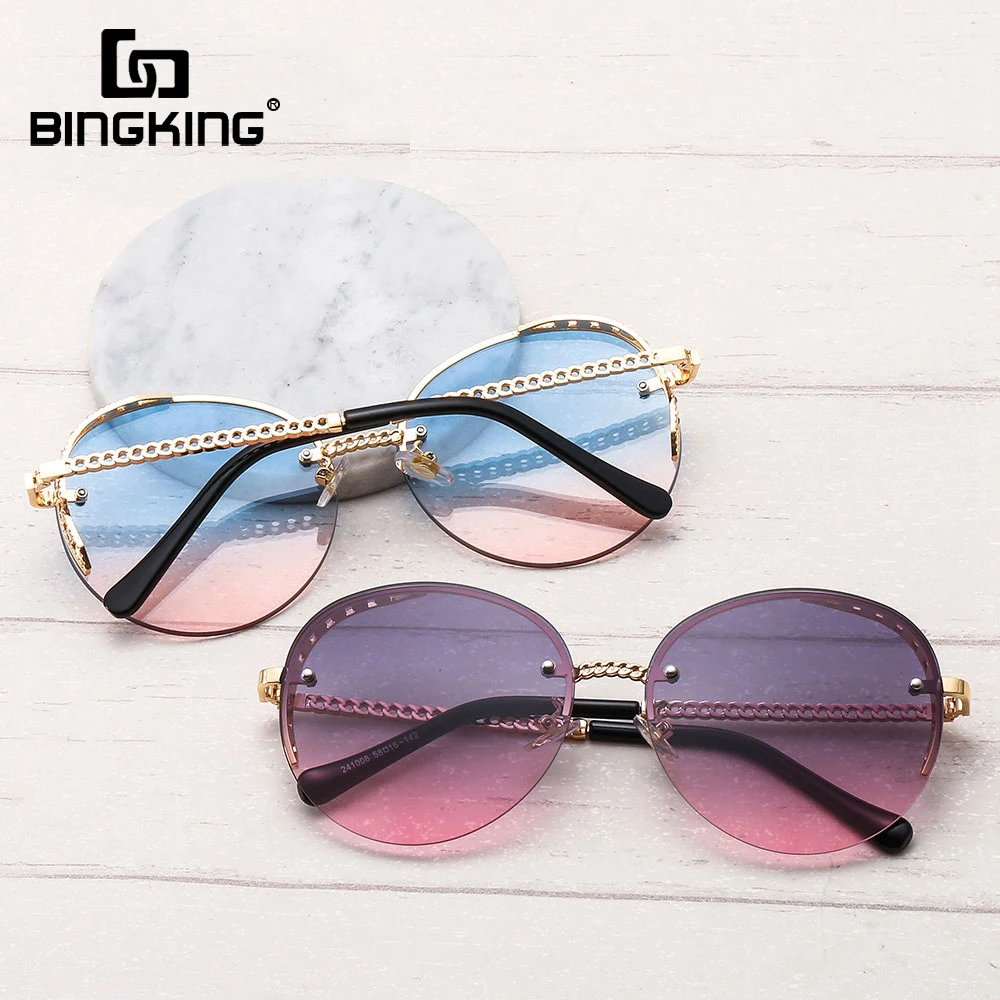 

BINGKING Fashion Round Sunglasses for Women Hollow Frame Sun Glasses Men Rhinestone Shades Sunglasses Gradient Eyewear Oculos
