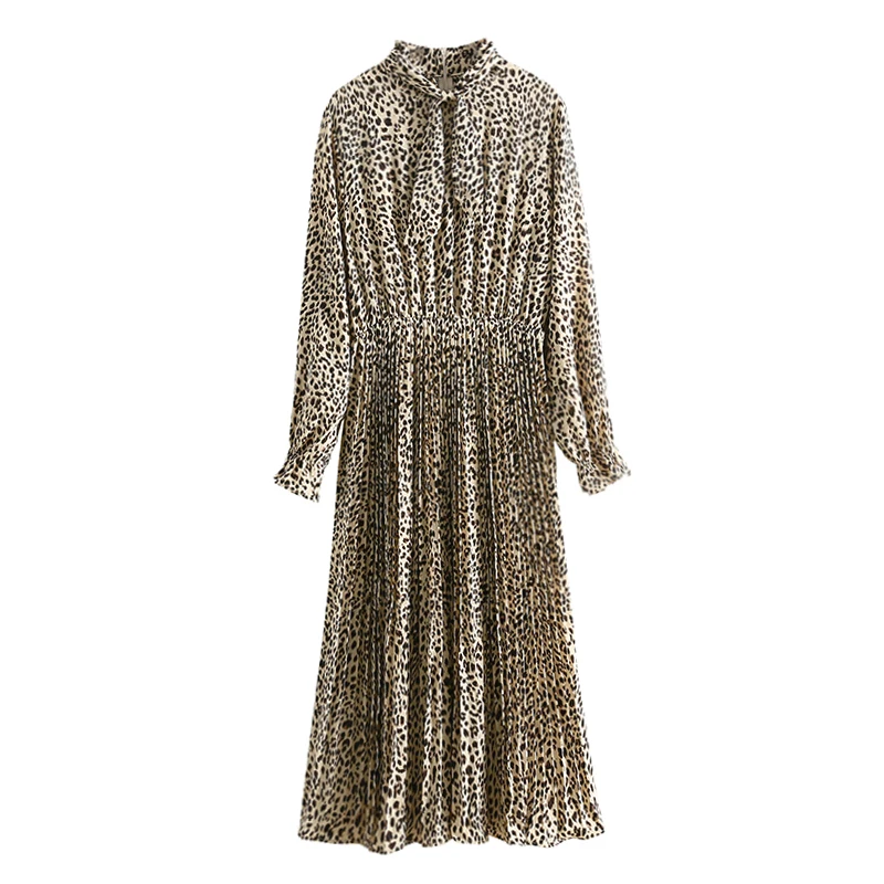 

2019 Autumn Classic Leopard Print Long Sexy Chiffon Long Sleeve Blouse Dress