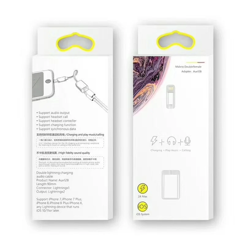 2 в 1 разветвитель света ning кабель один для наушников один для зарядки для iphone XS Max X 8 7