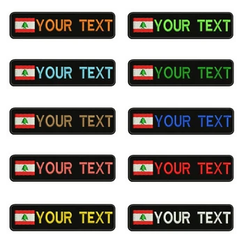

Lebanese flag Lebanon Embroidery Custom Name Text Patch Stripes badge Iron On Or Velcro Backing Patches For Clothes Backpack