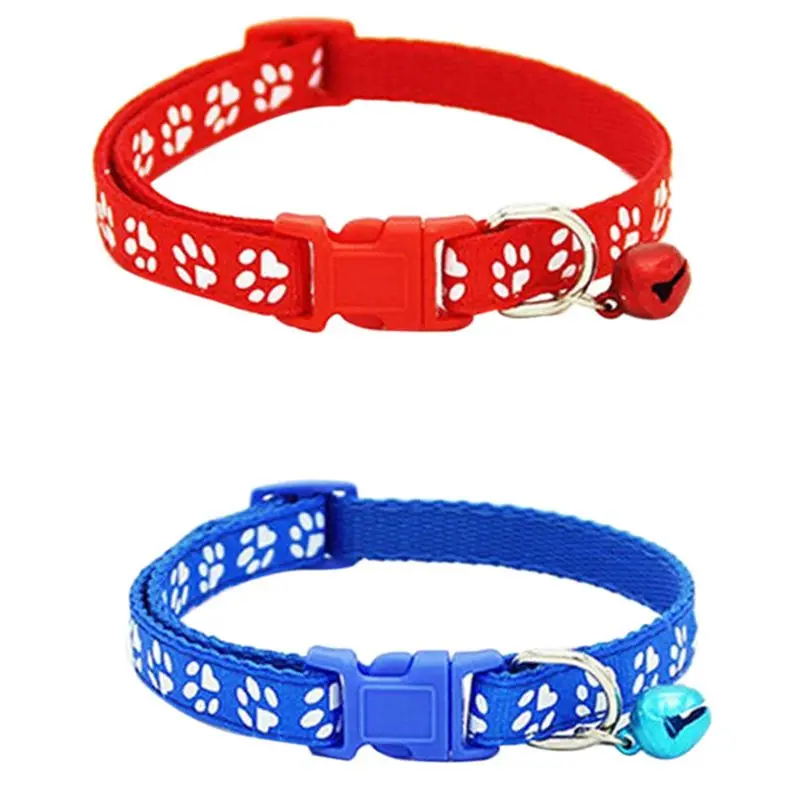 2 Pack Adjustable Cat Collar with Bell, Fashion Paw Print Design Pet Collar, Safety Quick Release Breakaway Collar for Cats