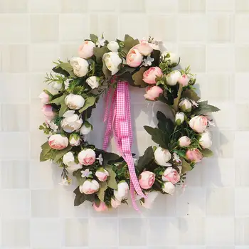 

Rose Flower Wreath Artificial Rose Flower Wreath Fake Flower Spring Decor Garland For Front Door, Wall, Wedding Decoration 35CM