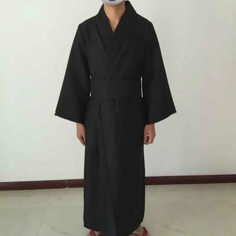 

Robes Classic Black Samurai Clothes Men Breathable Underwear Kimono Traditional Japanese Cosplay Yukata Home Pajamas Bathrobe