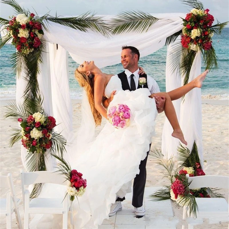 

Vestiti Cerimonia Donna White New Arrival Sweetheart Organza Ruffles Front Short Long Back 2018 Bridal Gown bridesmaid dresses