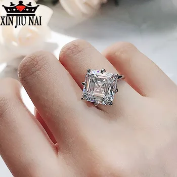 

2020 new 18K white gold square fashion proposal inlaid with large gems senior lady cute romantic charm luxury party ring