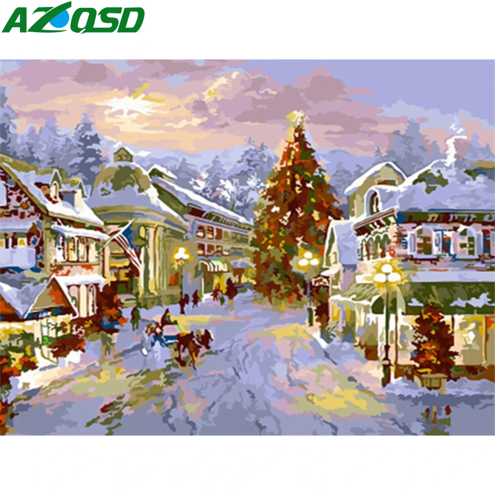 AZQSD Paint By Numbers For Adults Winter Scenery Drawing On Canvas ...