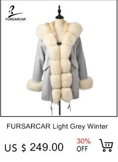 FURSARCAR Fashion New Real Fur Parka Women Thick Luxury Silver Fur Collar Jacket Winter Fur Female Black Parkas Plus Size