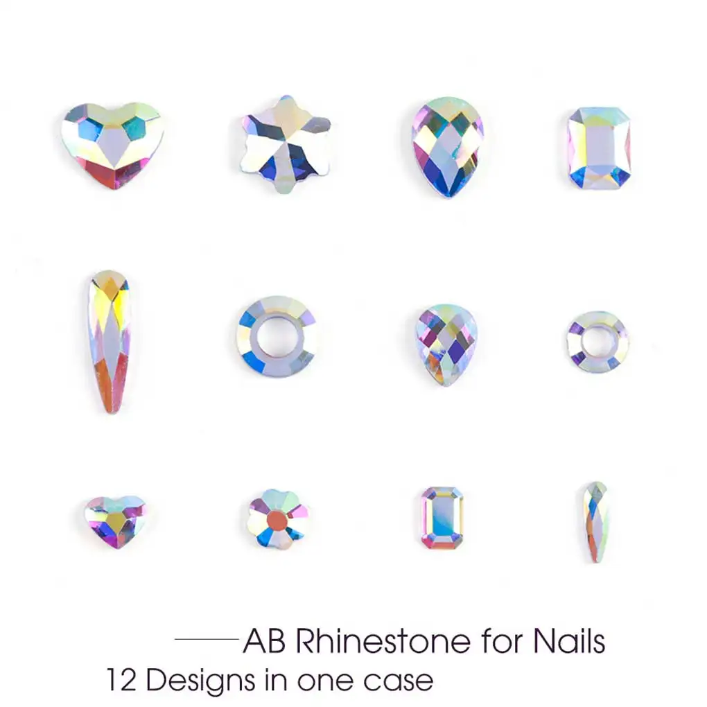 60pcs/set Rhombus Round Loving Heart Shape Rhinestone 3D Nail Decor DIY Geometric Shape Flat Back Crystal