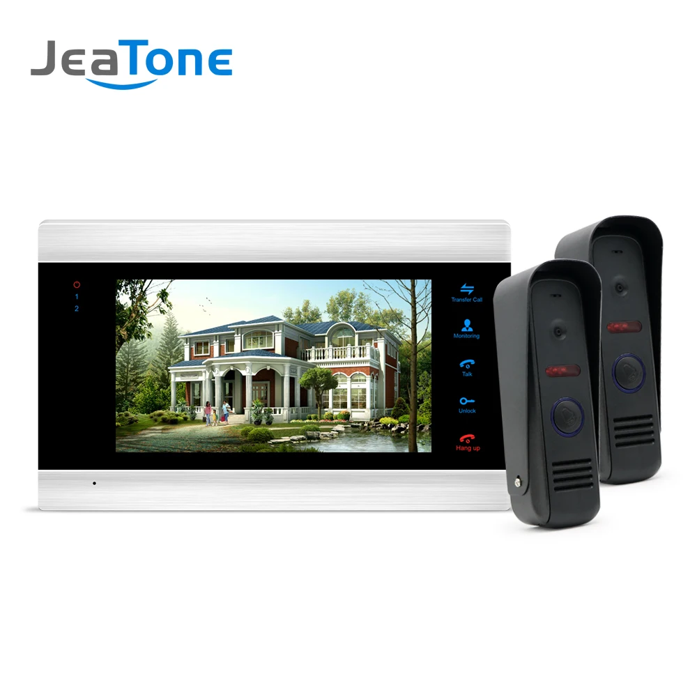 7\Color LCD Video Door Phone Home Security Intercom System+2Waterproof Mini Doorbell Camera Multi-language Menu 1200TVL Camera