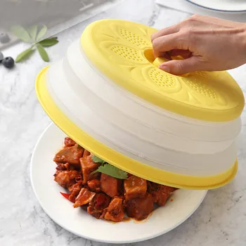 

Collapsible Microwave Cover Silicone Fruit Vegetables Colander Strainer Washing Basket Folding Microwave Plate Lid Kitchen Tools