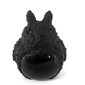 

High Quality Cute Piece Cartoon Character Hand Carved Quartz Black Obsidian Totoro Crystal Crafts Kids Gifts Home Decoration T