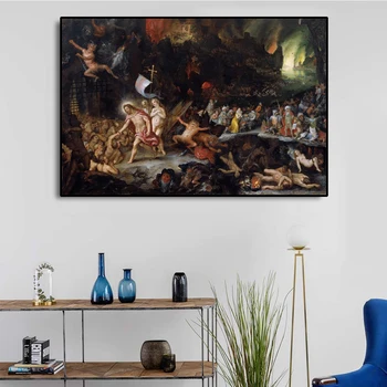 

Canvas Oil Painting Jan Brueghel the Elder《Christ’s Descent into Limbo》Wall Decor Artwork Poster Picture Modern Home Decoration