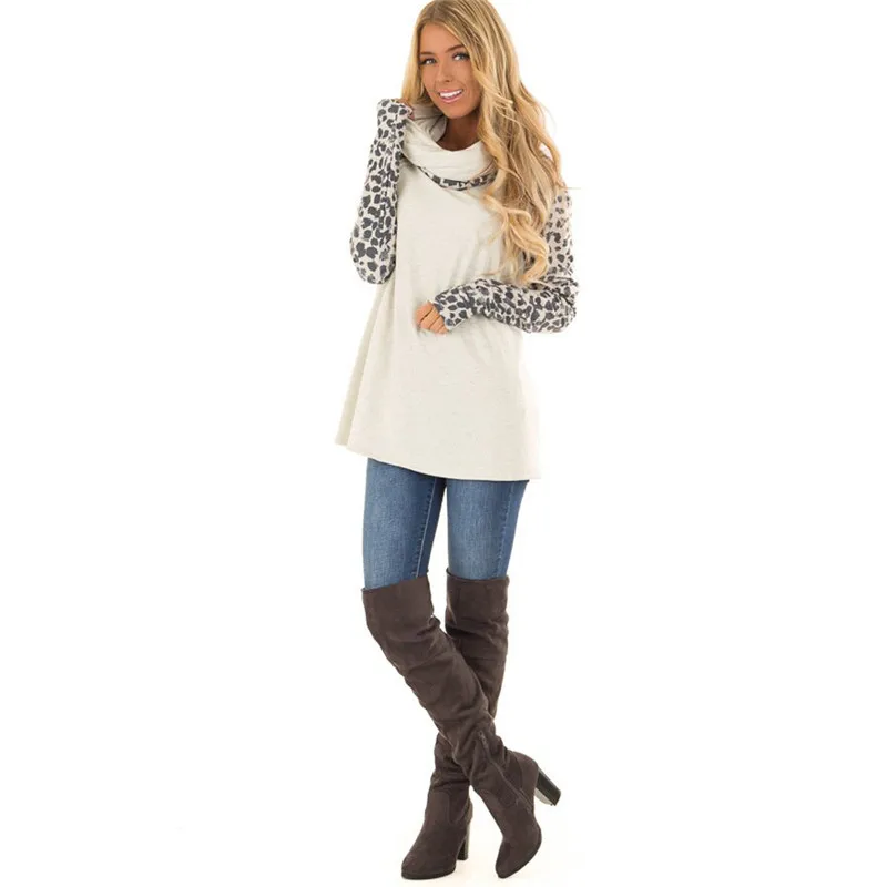 Hirigin модный Женский Повседневный теплый свитер с длинными рукавами женский леопардовый пуловер Топы famele свитера с высоким воротом