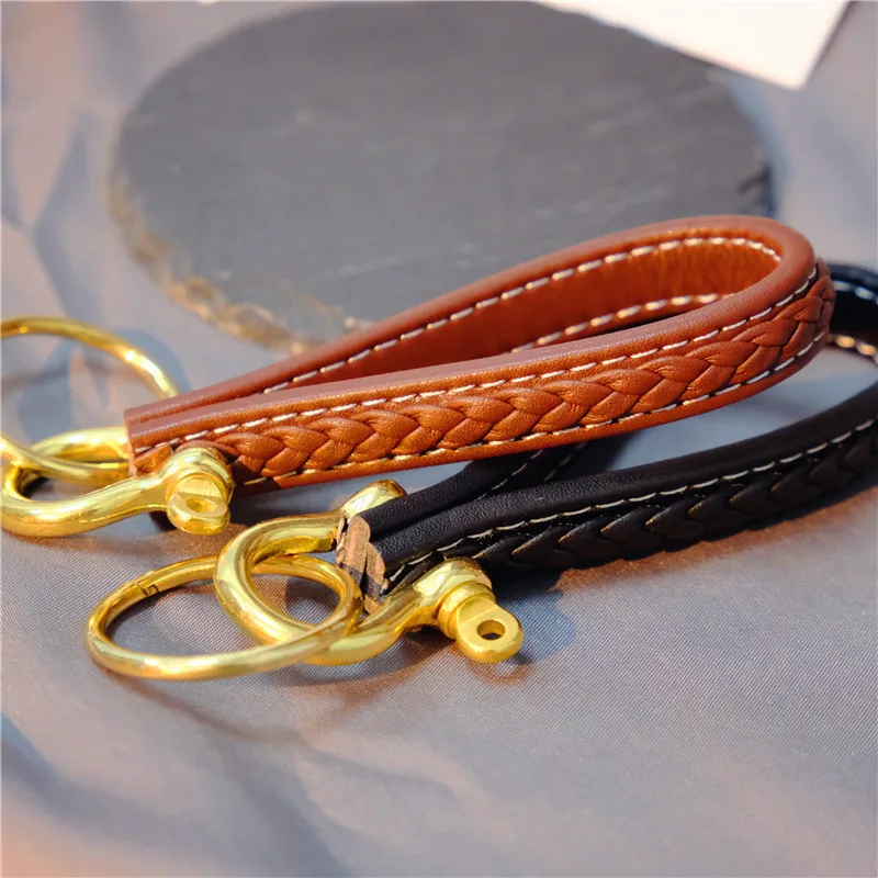 Meetee 2pcs 14cm High-quality Vintage Brass Keychain Buckles PU Woven Copper D Ring Key Hook DIY Leathercraft Hardware Parts