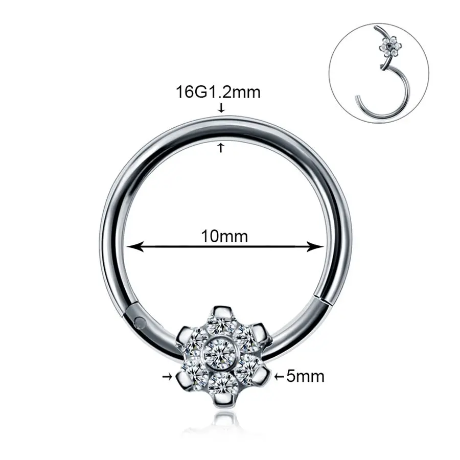 1PC Steel Opal Nose Septum Hoop Crystal Ear Helix Clicker Piercing Ear Cartilage Tragus Conch Daith Rook Piercing Nariz Jewelry