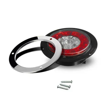 

2x4-inch Round Red+White 16LED Light Brake Stop Turn Signal Tail Backup Lamp 12V Stainless Steel Car Decoration Accessories