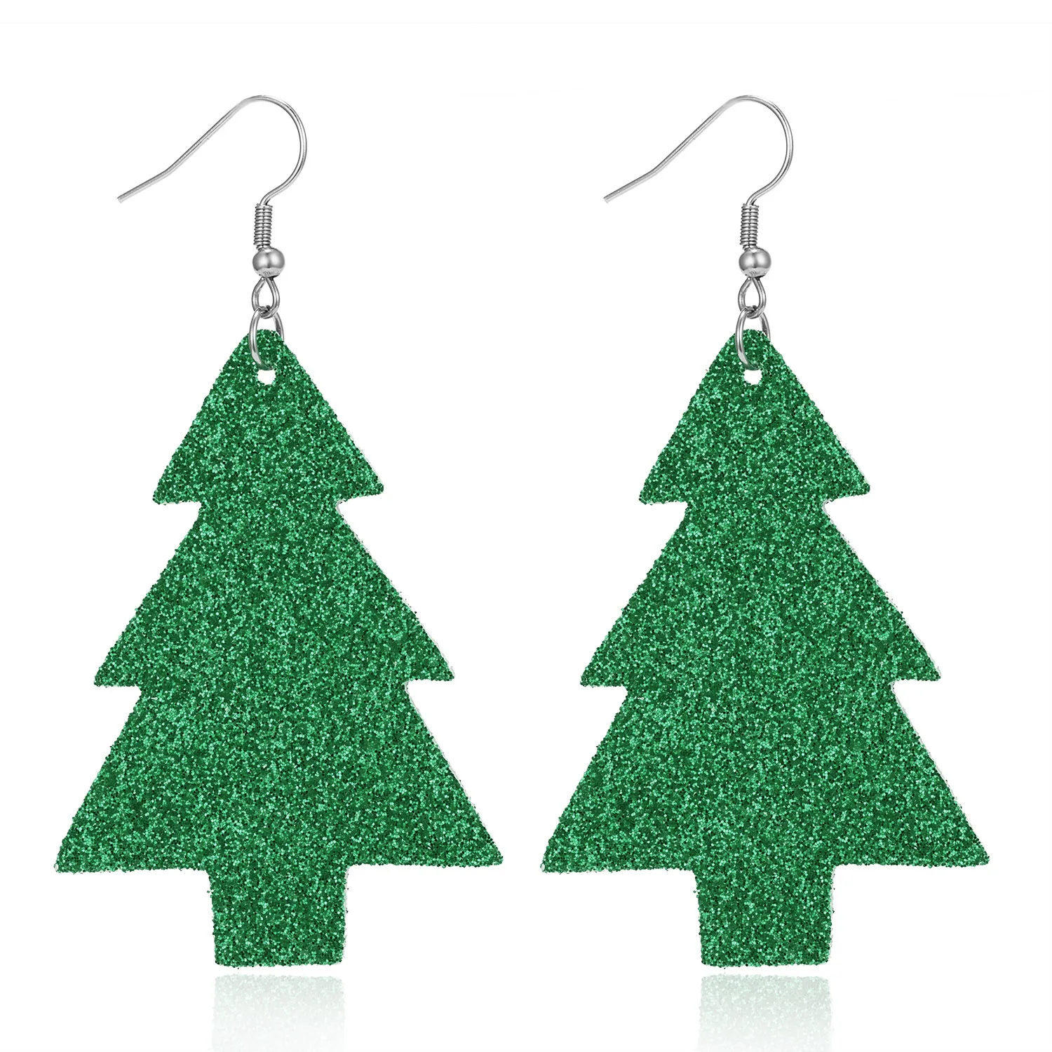 green xmas tree Модные Зеленые блестящие кожаные висячие серьги в форме капли в богемном стиле, дизайнерские серьги в виде рождественской елки для женщин, ювелирные изделия, рождественский подарок - Окраска металла: green xmas tree