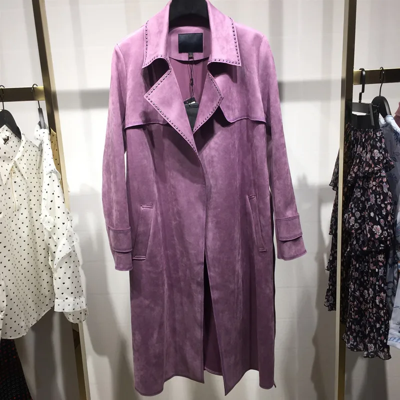 Тренчкот женский длинный замшевый с заклепками, Модная приталенная ветровка с поясом, элегантная верхняя одежда, Бразилия, M416, 2019|Плащи и тренчи| | АлиЭкспресс