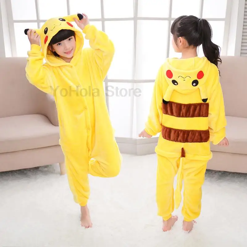 Pikachu Onesies Kigurumi for Kids Pijama Baby Boys Pyjamas Anime Cosplay Costume Winter Flannel Hooded Jumpsuit Home Clothes sleepwear for baby boy