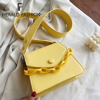 

Solid Color Thick Chain Small PU Leather Crossbody Bags For Women Shoulder Cross Body Bag Ladies Handbags Messenger Bag