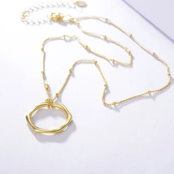 

Minimalist 925 pure sterling silver long gold necklace women hexagonal geometric chain sautoir pendant ins OL fine jewelry