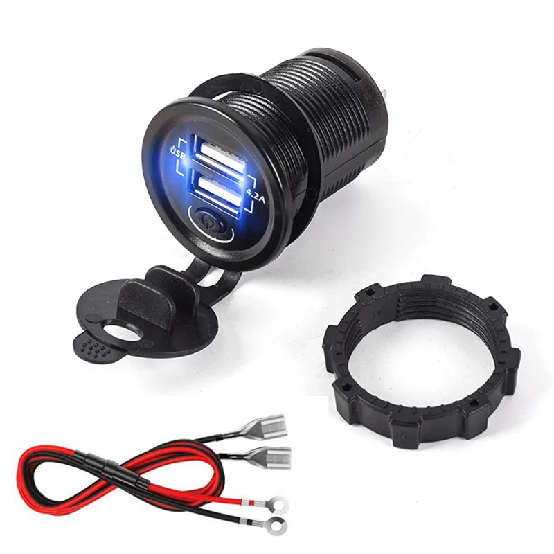 Caricabatteria Da Auto Doppio Fai-Da-Te Con Interruttore Presa Usb Per Auto Ingresso 12-24V 5V 2.1 Presa 2.1A Presa Auto Indipendente On/Off Coche