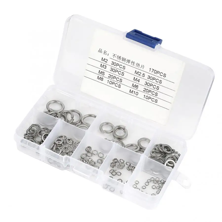

Rubber Seal Ring 180pcs M2-M10 Stainless Steel SS304 Spring Washer Assortment Kit with Box Copper Washer High Quality
