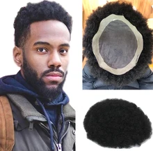 

Afro Toupee For Men Afro Kinky Curl Toupee Hair Pieces Human hair Replacement System For Men 10" x 8"Human Hair Mens Toupee Hair