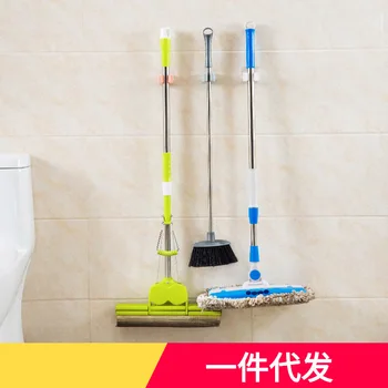 

Seemless Mop Clip Free Punched Hanging Broom Holder Hook Card Slot Strong Seemless Toilet Wall Hangers Storage Shelf T