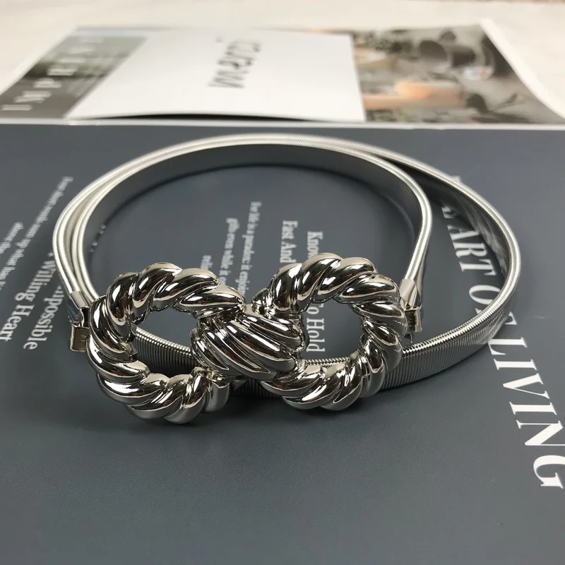 silver metal belt Женский пояс-цепочка, эластичный, серебристый, золотой, металлический пояс для женщин, легкий ремень без пряжки, стразы, жемчуг, cinturon mujer - Цвет: silver metal belt