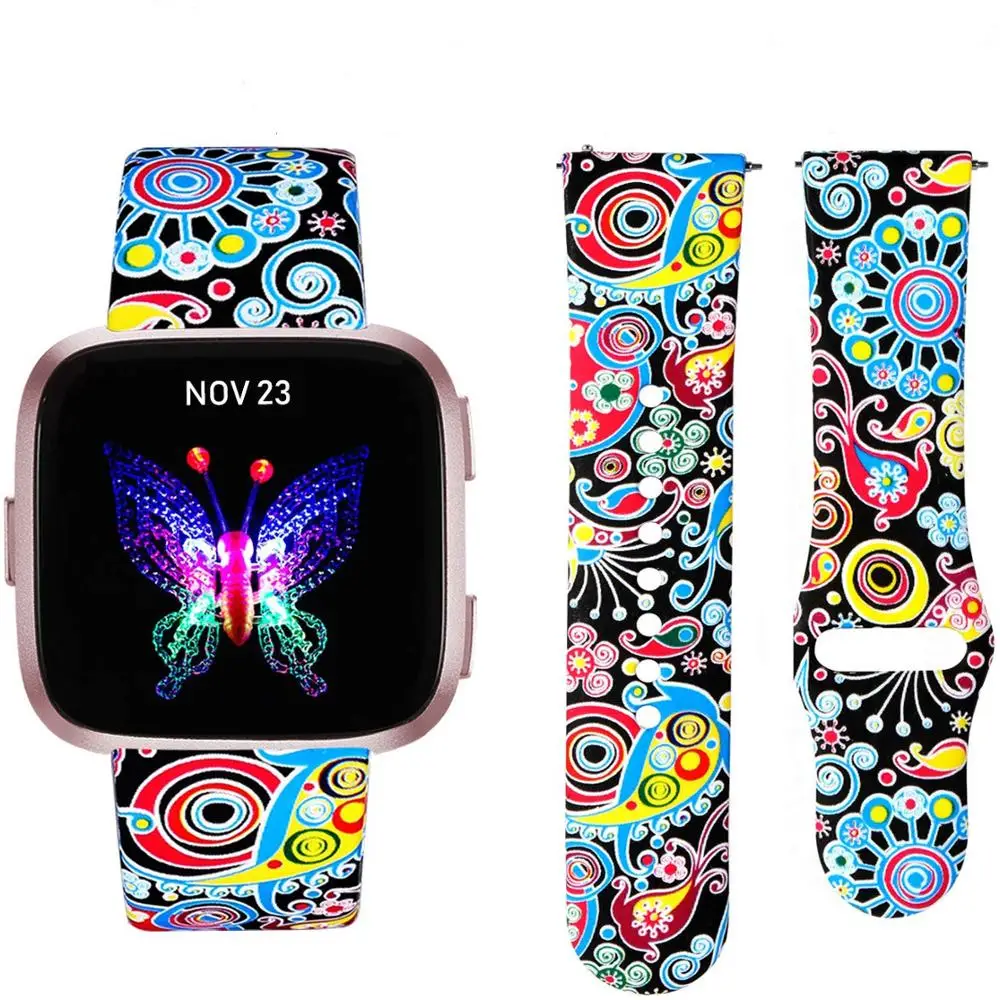 Colorful Jellyfish Fitbit Versa, ремешок, силиконовый сменный ремешок с цветочным леопардовым принтом, браслет, браслет, Ремешки для наручных часов для Fitbit Versa - Цвет ремешка: Colorful Jellyfish