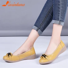 KARINLUNA/Размеры 35-45; Новые Модные женские повседневные Мокасины на плоской подошве с украшением; женские весенне-летние лоферы на плоской подошве; женская обувь из натуральной кожи