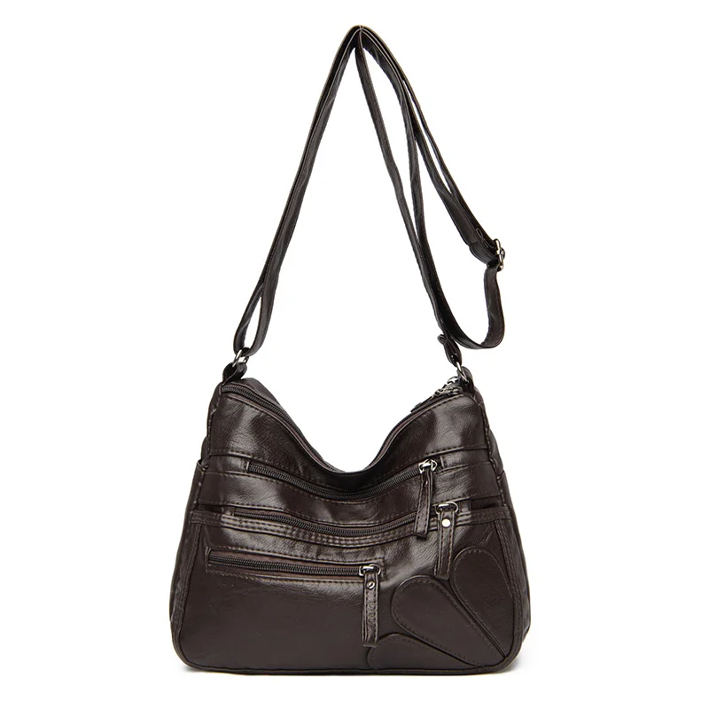 High Quality Women Shoulder Bag Pu Leather Crossbody Bag Multi-Pockets Messenger Bag Flower Patchwork Leather Purse Soft Handbag