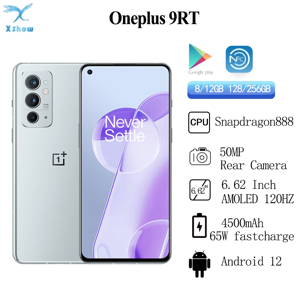 Global Rom Original OnePlus 9RT 5G Smartphone Snapdagon888 6.62 Inches AMOLED 120Hz 4500 Amh 65Warp Charging 50MP Android12