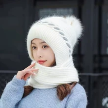 2021 Women's Fashion Winter Hat With Scarf Set Knitted Keep Warm Wool Woman Hood With Scarves Luxury Design