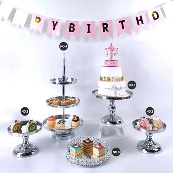 

High-quality 2020 Cake Stand Set silver Crystal Metal Cupcake decorations Dessert Pedestal Party Display cake tray