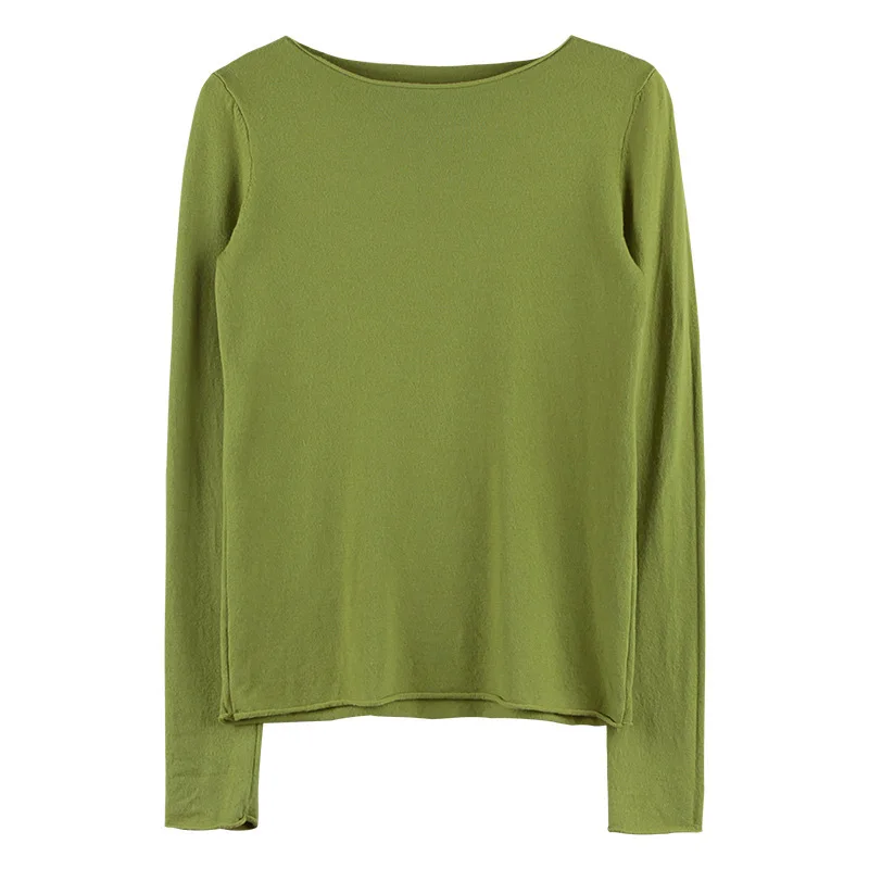 Woman's Sweater with A Curling Top Loose Solid Color Ice Silk Long Sleeve Sweater
