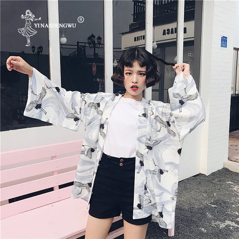 as picture-20.48 Harajuku Кимоно Одежда для пребывания на открытом воздухе, японское кимоно, кардиган Для женщин юката кимоно гейши Оби японская рубашка куртка шифоновая - Цвет: as picture-20.48