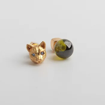 

European and American Green Cat Eye Stone Cat Ear Nail Asymmetric Ear Nail Ear Ornament