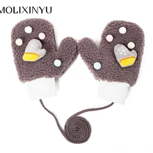 MOLIXINYU/зимние детские перчатки для девочек и мальчиков; милые детские перчатки с героями мультфильмов; плотные теплые варежки; вязаные хлопковые детские перчатки