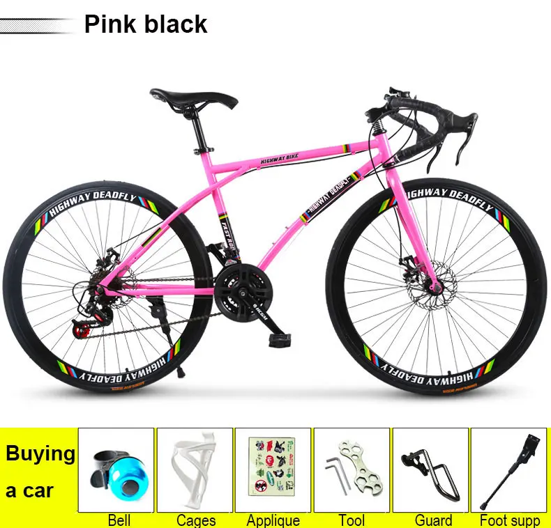 Pink black Дорожный велосипед, переключающий руль с фиксированной передачей, 26 дюймов, 6/24 скоростей, двойной дисковый тормоз, студенческий, для взрослых, сетка, Красный велосипед - Цвет: Pink black