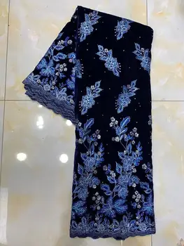

Latest African Velvet Lace Fabric Royal Blue Color Best Quality Nigerian Tulle Mesh Lace Sequence Lace Fabrics for Sewing 2020