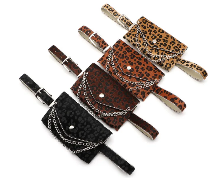 WKOUD EAM, новинка 2019, модная поясная сумка для женщин, Леопардовый принт с цепью, карман, высокая уличная сумка из искусственной кожи и замши
