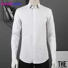 Роскошная рубашка из чистого хлопка с длинным рукавом, мужская, черная, белая, тонкая, повседневная, мужские рубашки, фирменный дизайн, с воротником, Chemise homme Camisa masculina