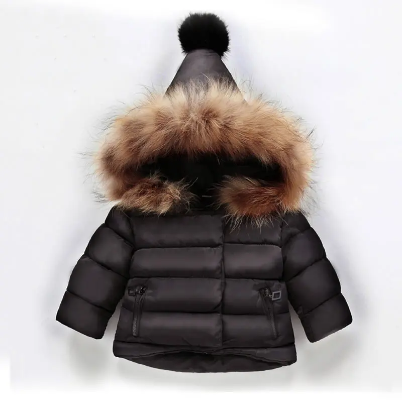 Зимнее пальто для маленьких мальчиков и девочек; одежда на год и Рождество; детская теплая куртка с капюшоном и искусственным мехом; детская стеганая парка; Верхняя одежда с подкладкой - Цвет: Black