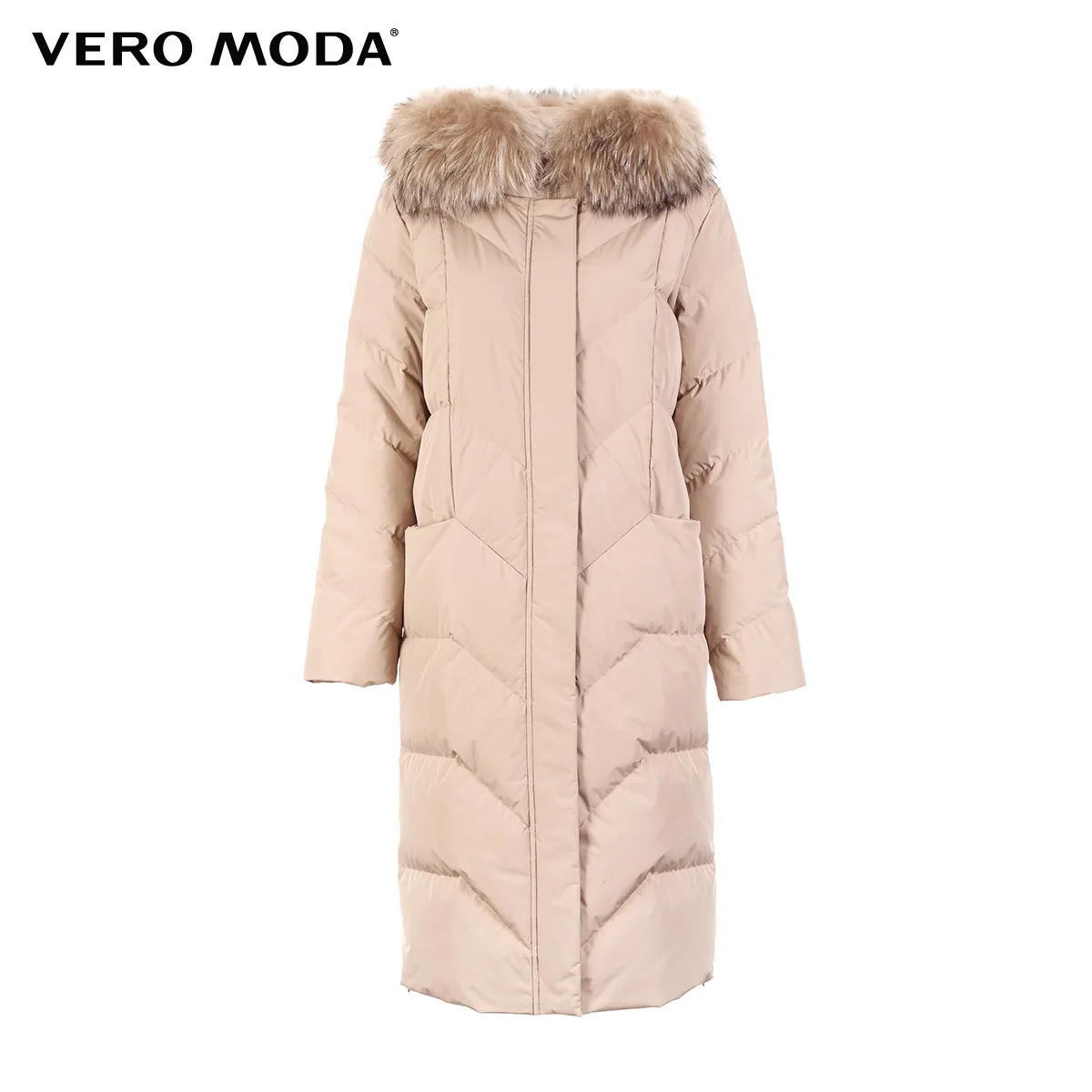 Vero Moda женский длинный пуховик с капюшоном из меха енота | 318412531